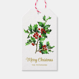Étiquettes-cadeau Festive Vintage Joyeux Noël Holly Berries