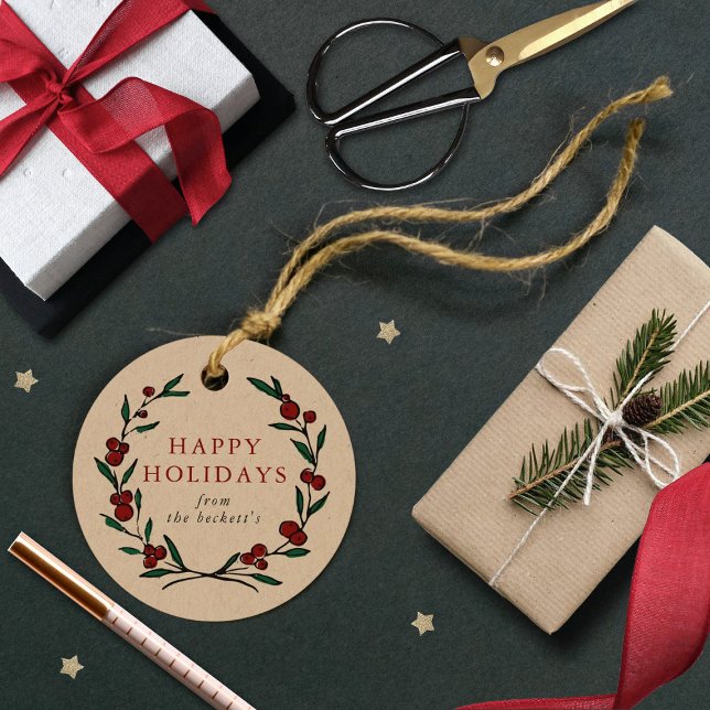 Étiquettes Cadeau Festive Wreath Christmas Holiday (Créateur téléchargé)