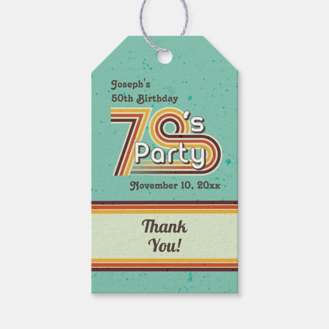 Étiquettes-cadeau Fête à rayures rétro des années 70 (Devant)