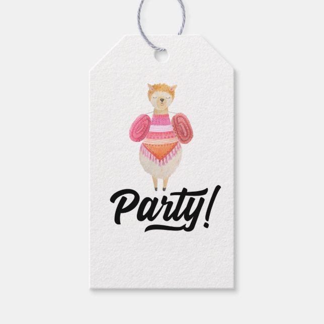 Étiquettes-cadeau Fête ! Aquarelle Llama (Devant)