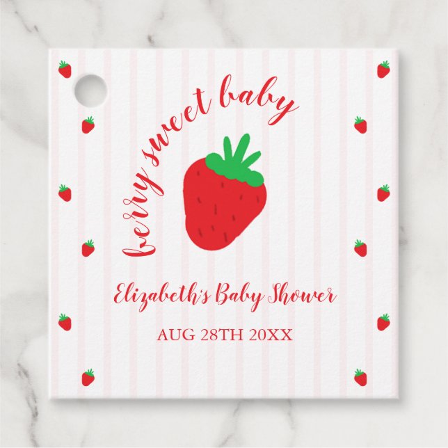 Étiquettes Cadeau Fête bébé douce aux fraises (Devant)