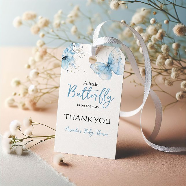 Étiquettes-cadeau Fête Bébé Papillon Bohème Fleur Bleu (Créateur téléchargé)