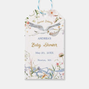 Étiquettes-cadeau Fête bébé Ruban Fleur sauvage Cigogne