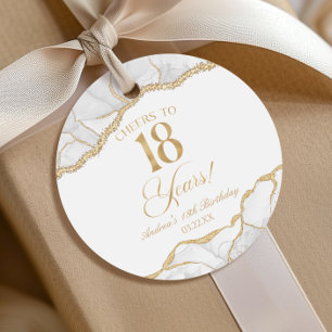Étiquettes Cadeau Fête d'anniversaire 18 ans élégante en or blanc ag