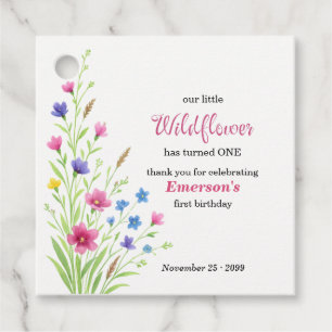 Étiquettes Cadeau Fête d'anniversaire 1 an de fleurs sauvages coloré