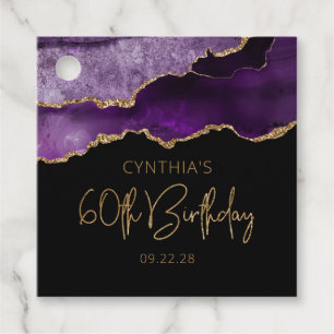 Étiquettes Cadeau Fête d'anniversaire 60 ans Chic Agate Geode Violet