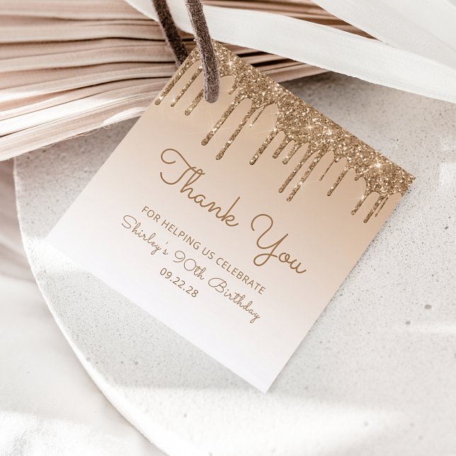 Étiquettes Cadeau Fête d'anniversaire 90 ans paillettes dorées (Créateur téléchargé)