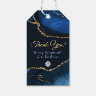 Étiquettes-cadeau Fête d'anniversaire agate bleu marine et or paille