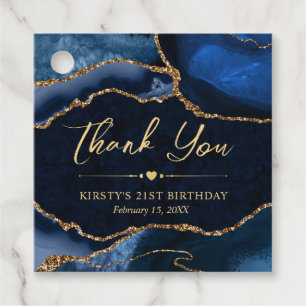 Étiquettes Cadeau Fête d'anniversaire agate fausse pailletée bleue e