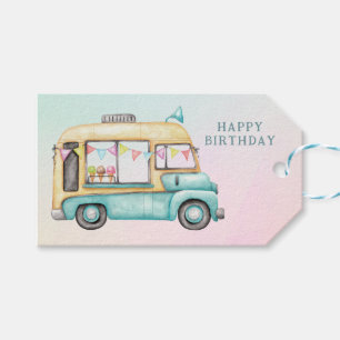 Étiquettes-cadeau Fête d'anniversaire amusante de camion de glace de