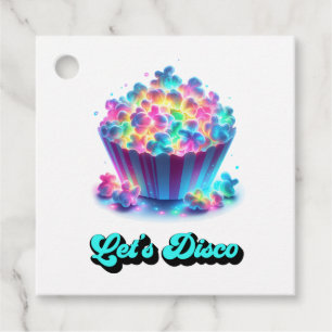 Étiquettes Cadeau Fête d'anniversaire au disco néon popcorn