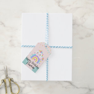 Étiquettes-cadeau Fête d'anniversaire avec la licorne arc-en-ciel ma