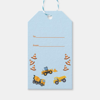 Étiquettes-cadeau Fête d'anniversaire Camion de Construction Bleu Cl