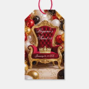 Étiquettes-cadeau Fête d'anniversaire Couronne d'Or Chaise Royale