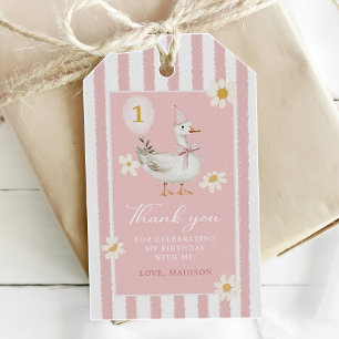 Étiquettes-cadeau Fête d'anniversaire de 1 an de la fille de l'oie i