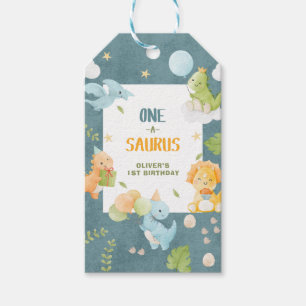 Étiquettes-cadeau Fête d'anniversaire de 1 an de One-A-Saurus Dinosa