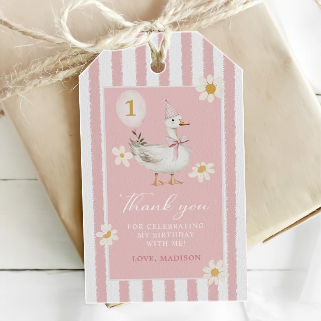 Étiquettes-cadeau Fête d'anniversaire de 1 an de Silly Goose Daisy G (Créateur téléchargé)