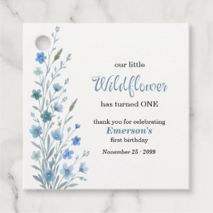 Étiquettes Cadeau Fête d'anniversaire de 1 an Elegant Blue Wildflowe