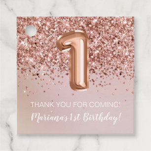 Étiquettes Cadeau Fête d'anniversaire de 1 an pour enfants Rose Gold