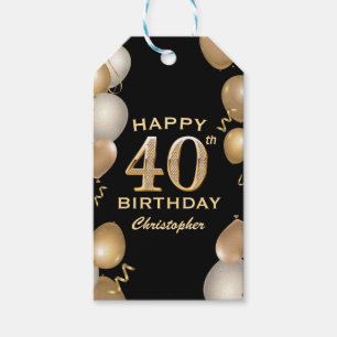 Étiquettes-cadeau Fête d'anniversaire de 40 ans Ballons noirs et dor