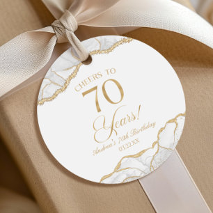 Étiquettes Cadeau Fête d'anniversaire de 70 ans en agate or blanc él