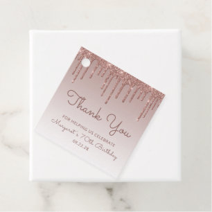 Étiquettes Cadeau Fête d'anniversaire de 70 ans Rose Gold Glitter Dr
