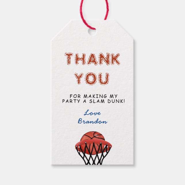 Étiquettes-cadeau Fête d'anniversaire de basketball Merci  (Devant)