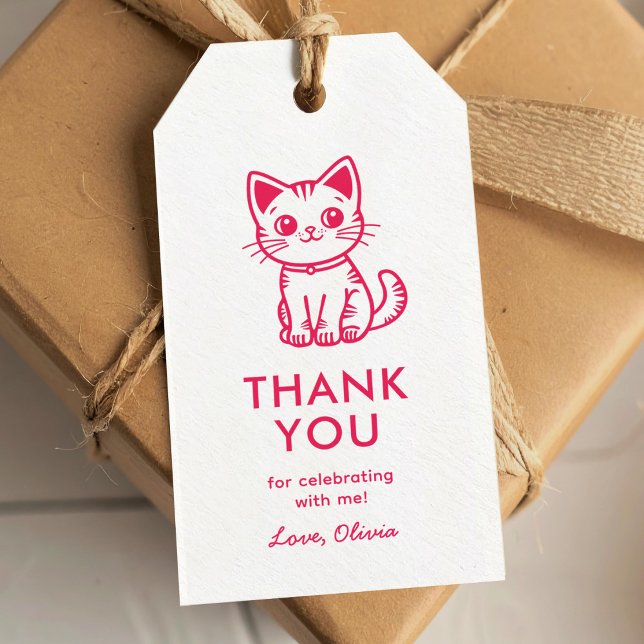 Étiquettes-cadeau Fête d'anniversaire de chaton rose (Créateur téléchargé)