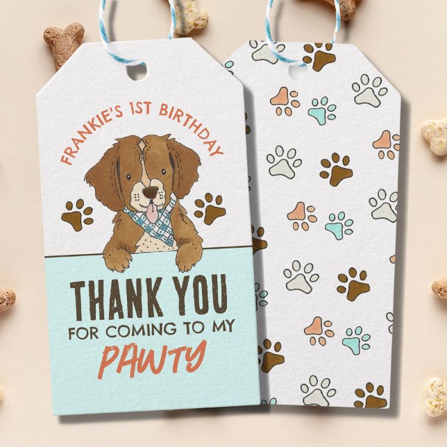 Étiquettes-cadeau Fête d'anniversaire de chiot Merci (Créateur téléchargé)