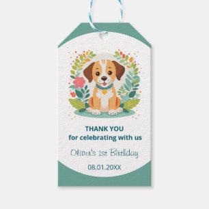 Étiquettes-cadeau Fête d'anniversaire de chiots chiens floraux mign