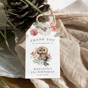Étiquettes-cadeau Fête d'anniversaire de chouette aquarelle mignonne