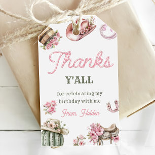 Étiquettes-cadeau Fête d'anniversaire de cowgirl de Wild West Merci
