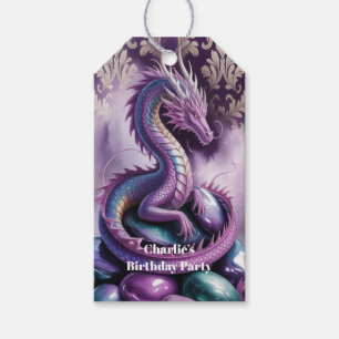 Étiquettes-cadeau Fête d'anniversaire de dragon gothique violet Merc