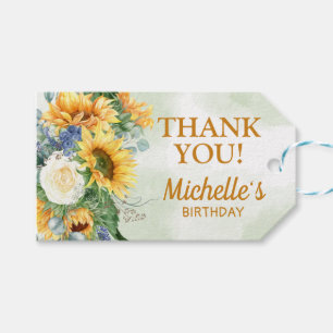 Étiquettes-cadeau Fête d'anniversaire de femmes aux tournesols Eucal