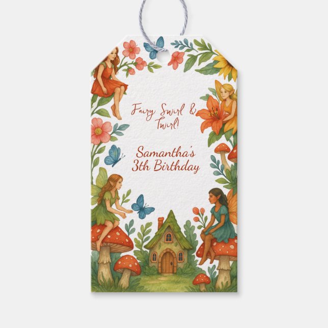 Étiquettes-cadeau Fête d'anniversaire de Jardin de Fée Magique Sauva (Devant)