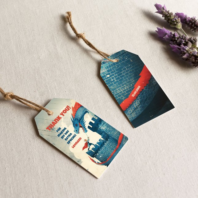 Étiquettes-cadeau Fête d'anniversaire de Knight et Dragon sans peur (Créateur téléchargé)