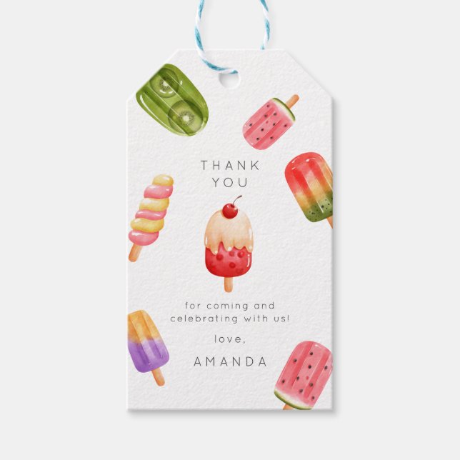 Étiquettes-cadeau Fête d'anniversaire de la crème glacée d'été (Devant)