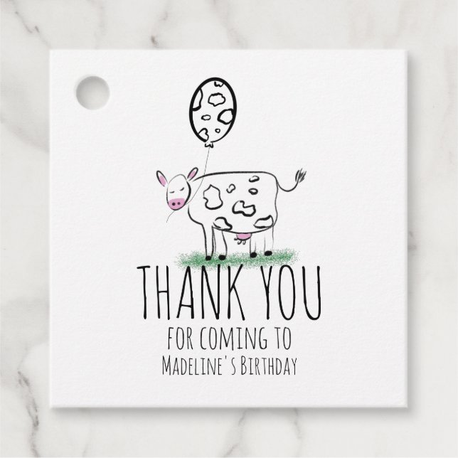 Étiquettes Cadeau Fête d'anniversaire de la ferme de vache drôle (Devant)