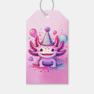 Étiquettes-cadeau Fête d'anniversaire de la fille Axolotl rose et vi