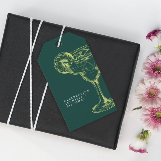 Étiquettes-cadeau Fête d'anniversaire de la Margarita verte moderne (Créateur téléchargé)