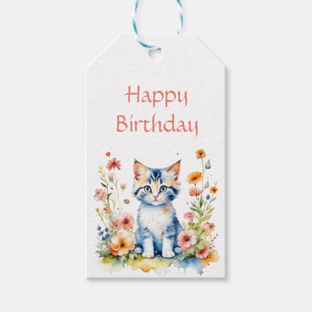Étiquettes-cadeau Fête d'anniversaire de la petite chatte personnali (Devant)