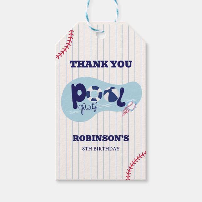 Étiquettes-cadeau Fête d'anniversaire de la piscine de baseball mode (Devant)