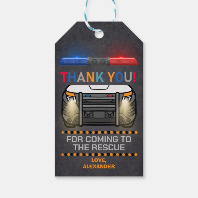 Étiquettes-cadeau Fête d'anniversaire de la police Favoriser (Devant)