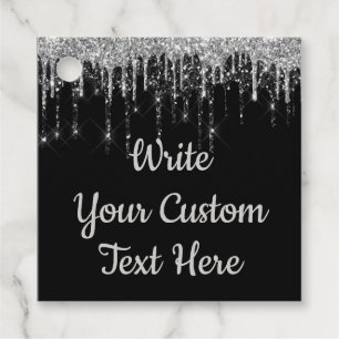 Étiquettes Cadeau Fête d'anniversaire de l'argent noir Parties scint