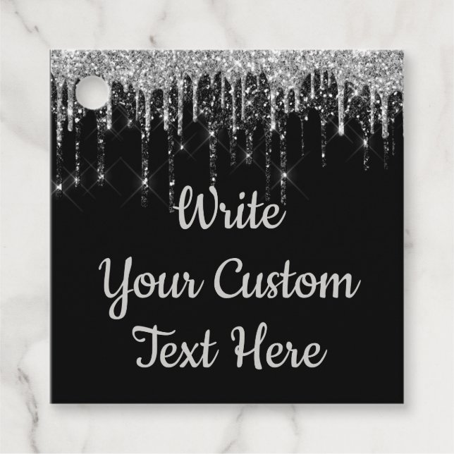 Étiquettes Cadeau Fête d'anniversaire de l'argent noir Parties scint (Devant)