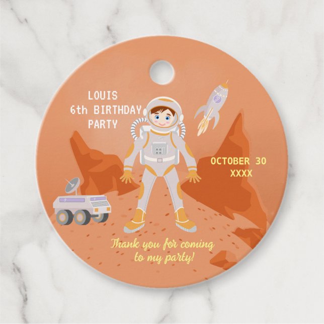Étiquettes Cadeau Fête d'anniversaire de l'astronaute de Mars (Devant)