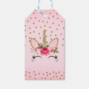 Étiquettes-cadeau Fête d'anniversaire de licorne avec paillettes dor
