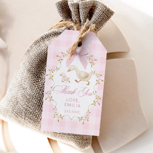 Étiquettes-cadeau Fête d'anniversaire de l'oie en vichy rose