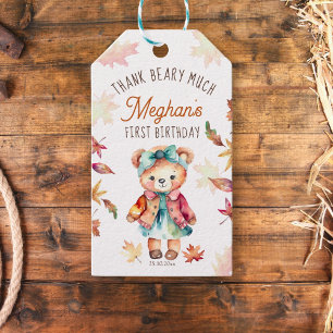 Étiquettes-cadeau Fête d'anniversaire de l'ours en peluche d'automne