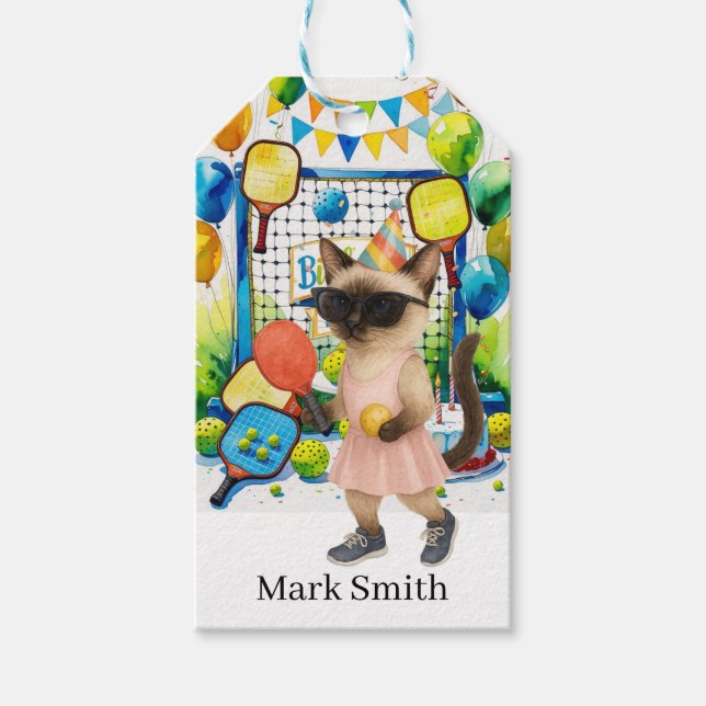 Étiquettes-cadeau Fête d'anniversaire de Pickleball (Devant)